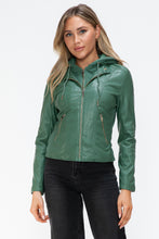 Load image into Gallery viewer, Kelly Faux Leather Zip Up Drawstring Hooded Jacket