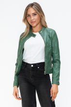 Load image into Gallery viewer, Kelly Faux Leather Zip Up Drawstring Hooded Jacket