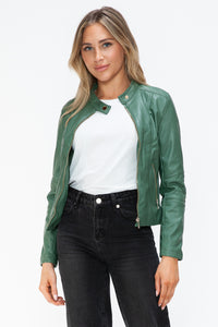 Kelly Faux Leather Zip Up Drawstring Hooded Jacket