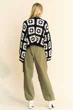 Load image into Gallery viewer, Davi &amp; Dani Full Size Two Tone Flower Square Crochet Open Front Cardigan