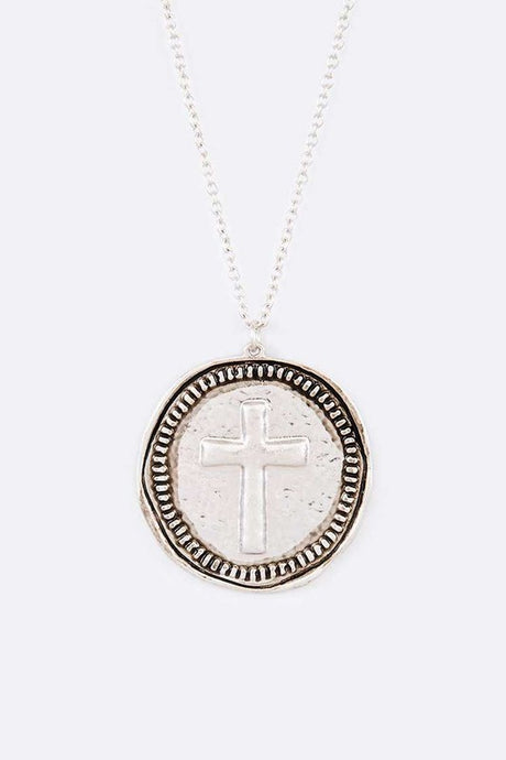 One True God Embossed Cross Pendant Necklace