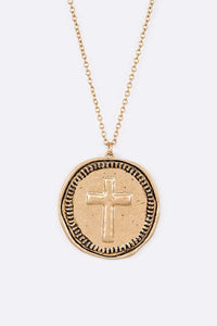 One True God Embossed Cross Pendant Necklace