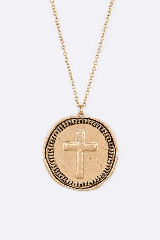 One True God Embossed Cross Pendant Necklace