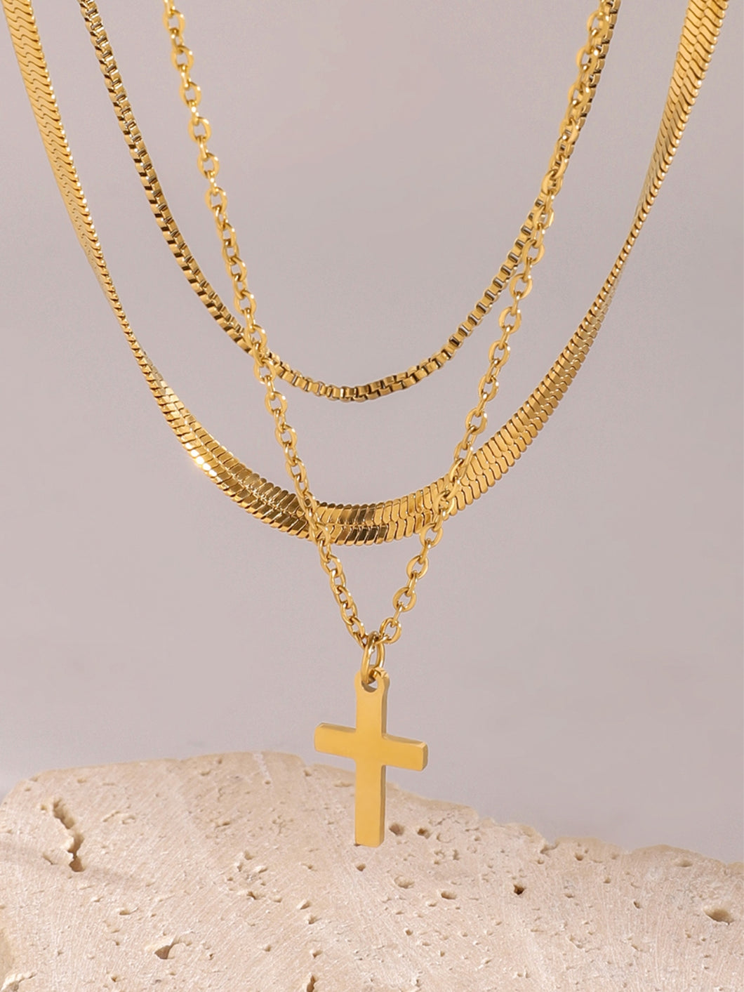 Love of God 18K Gold-Plated Three-Layered Cross Necklace