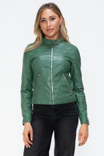 Load image into Gallery viewer, Kelly Faux Leather Zip Up Drawstring Hooded Jacket