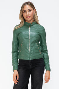 Kelly Faux Leather Zip Up Drawstring Hooded Jacket