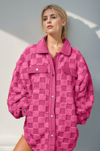 Effortlessly Chic Button Up Fuzzy Checkered Shacket