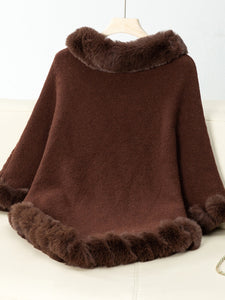 Darla Fuzzy Trim Three-Quarter Sleeve Poncho