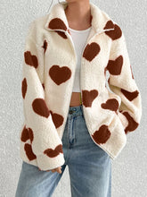 Load image into Gallery viewer, Still In Love with You Heart Zip Up Drop Shoulder Furry Jacket