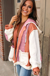 Piece of Cake Drawstring Color Block Hooded Jacket