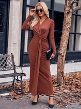 Load image into Gallery viewer, Slit Twisted Surplice Long Sleeve Dress