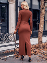 Load image into Gallery viewer, Slit Twisted Surplice Long Sleeve Dress