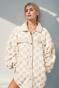 Effortlessly Chic Button Up Fuzzy Checkered Shacket