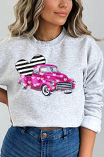 Load image into Gallery viewer, Cre8ed2luv&#39;s Valentine&#39;s Pink Truck Striped Heart Sweatshirt