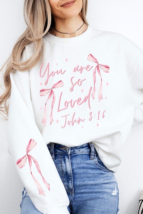 Cre8ed2luv's Pink Bow You Are So Loved Graphic Sweatshirt