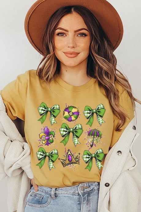 Cre8ed2luv's Mardi Gras Multi Bow Graphic Tee