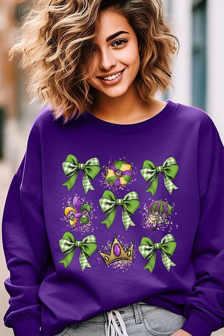 Cre8ed2luv's Mardi Gras Graphic Multi Bow Sweatshirt