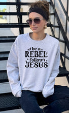 Load image into Gallery viewer, Cre8ed2luv&#39;s Be A Rebel Follow Jesus PLUS Crew Graphic Sweatshirt