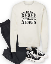 Load image into Gallery viewer, Cre8ed2luv&#39;s Be A Rebel Follow Jesus PLUS Crew Graphic Sweatshirt