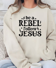 Load image into Gallery viewer, Cre8ed2luv&#39;s Be A Rebel Follow Jesus Crew Graphic Sweatshirt