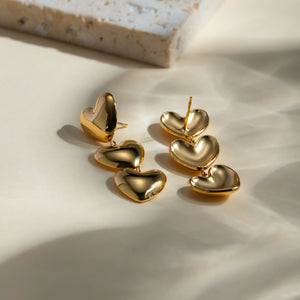 18K Gold-plated Tri-Heart Earrings