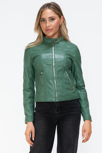 Kelly Faux Leather Zip Up Drawstring Hooded Jacket