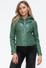 Load image into Gallery viewer, Kelly Faux Leather Zip Up Drawstring Hooded Jacket