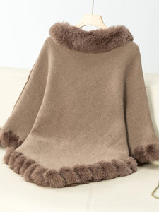 Darla Fuzzy Trim Three-Quarter Sleeve Poncho