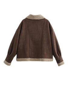 Isla Fuzzy Collared Neck Long Sleeve Jacket