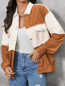 Emily Raw Hem Color Block Button Up Jacket