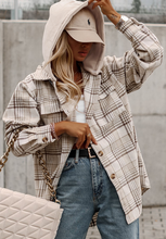 Load image into Gallery viewer, Carrie Plaid Removable Hood Button Up Shacket