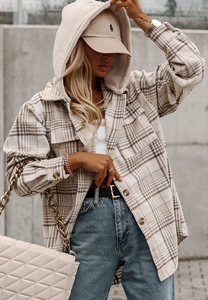 Carrie Plaid Removable Hood Button Up Shacket