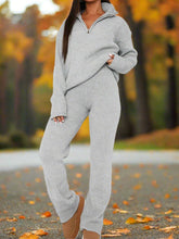 Load image into Gallery viewer, Quarter Zip Long Sleeve Top and Pants Set