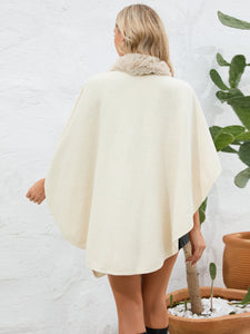 Under the Lights Fuzzy Trim Open Front Poncho