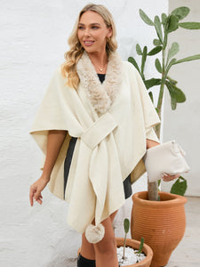 Under the Lights Fuzzy Trim Open Front Poncho