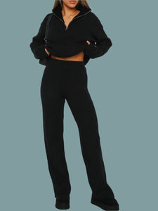 Quarter Zip Long Sleeve Top and Pants Set