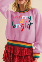 Load image into Gallery viewer, MERRY &amp; BRIGHT Ribbed Round Neck Sweater