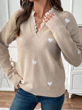 Load image into Gallery viewer, Perfee Lace Detail Notched Long Sleeve Sweater