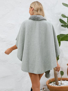 Under the Lights Fuzzy Trim Open Front Poncho