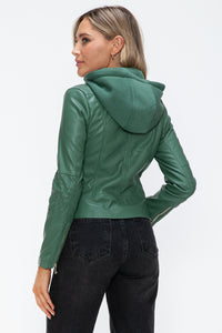 Kelly Faux Leather Zip Up Drawstring Hooded Jacket