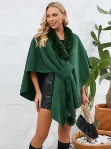 Under the Lights Fuzzy Trim Open Front Poncho