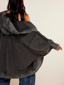 Jackie Exposed Seam Open Front Batwing Sleeve Hooded Cardigan