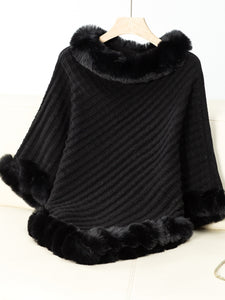 Darla Fuzzy Trim Three-Quarter Sleeve Poncho