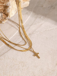 Love of God 18K Gold-Plated Three-Layered Cross Necklace