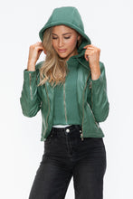 Load image into Gallery viewer, Kelly Faux Leather Zip Up Drawstring Hooded Jacket