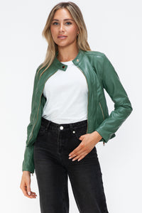 Kelly Faux Leather Zip Up Drawstring Hooded Jacket