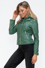 Load image into Gallery viewer, Kelly Faux Leather Zip Up Drawstring Hooded Jacket