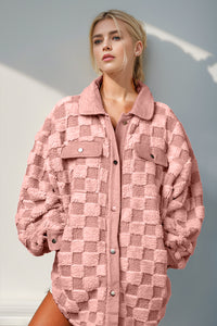 Effortlessly Chic Button Up Fuzzy Checkered Shacket