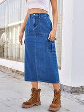 Load image into Gallery viewer, CRE8ED2LUV&#39;S Slit Midi Denim Skirt with Pockets