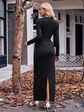 Load image into Gallery viewer, Slit Twisted Surplice Long Sleeve Dress